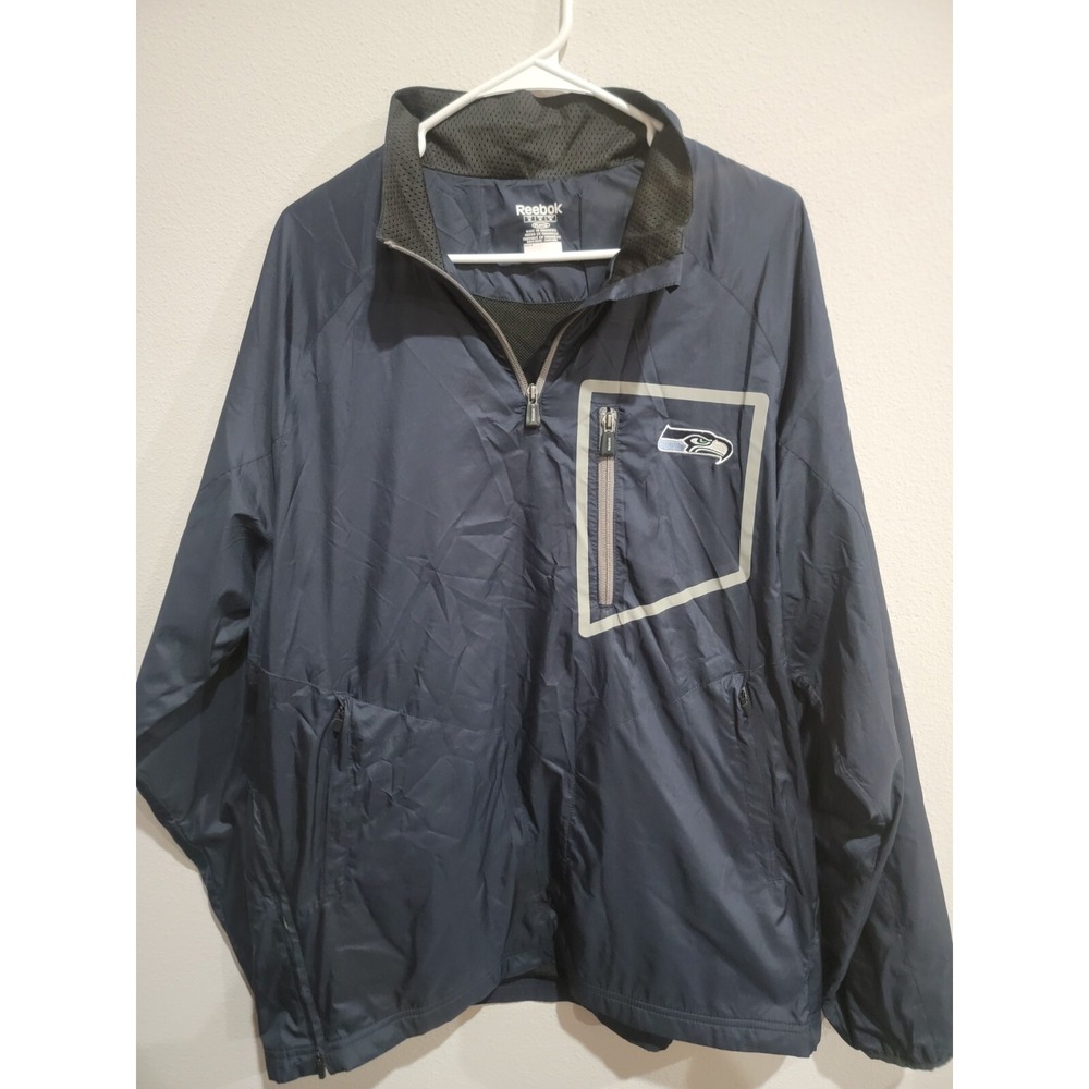 Seattle Seahawks Reebok NFL Equipment 1/4 Zip Warmup Jacket Windbreaker Size M